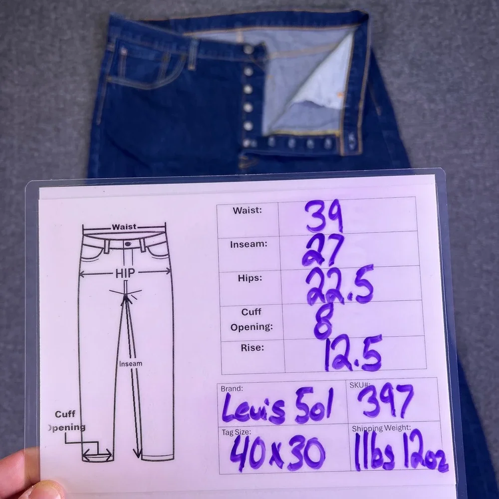 Levis 501 Jeans‎ Mens 40x30 Dark Blue Classic Original Straight Button Fly Denim